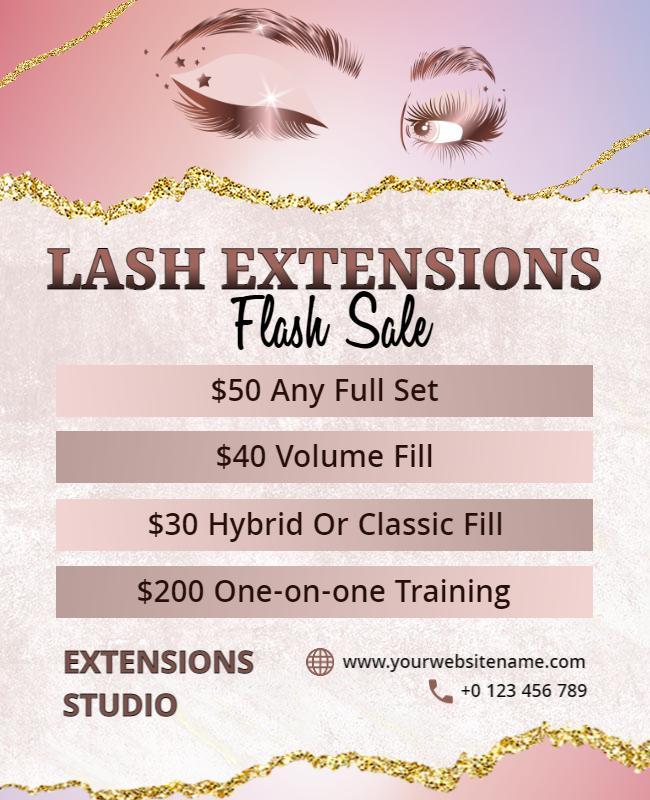 Elegant Pink Lash Extensions Sale Promotional Poster Template