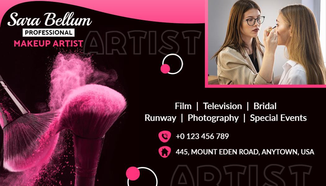 Elegant Pink Makeup Artist Professional Business Card Template