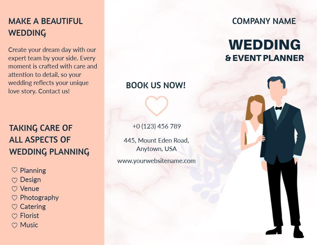 Elegant Pink Marble Wedding Planning Services Brochure Template
