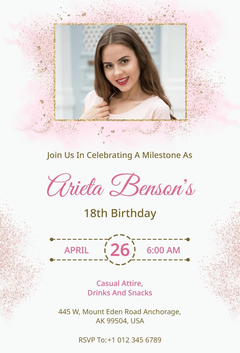Elegant Pink Milestone 18th Birthday Celebration Invitation Template