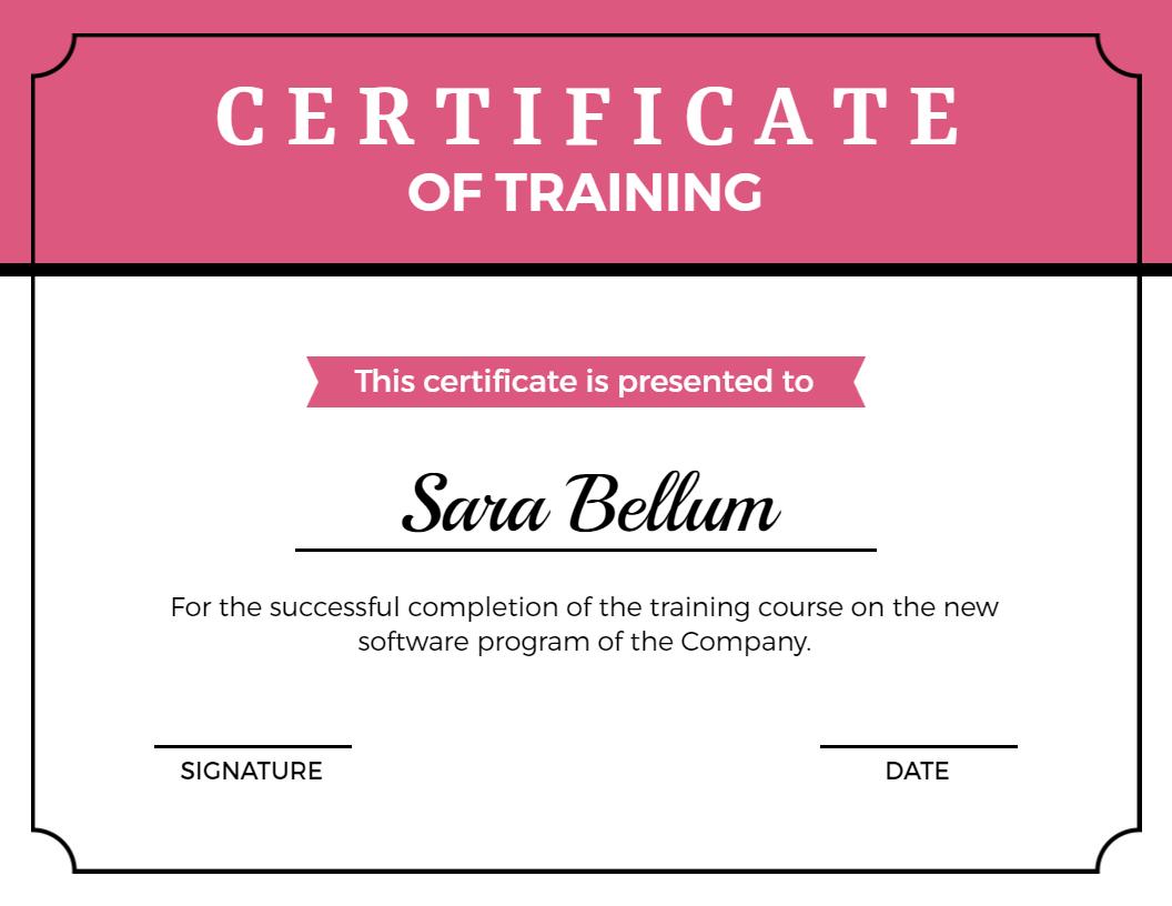 Elegant Pink Modern Training Course Completion Certificate Template