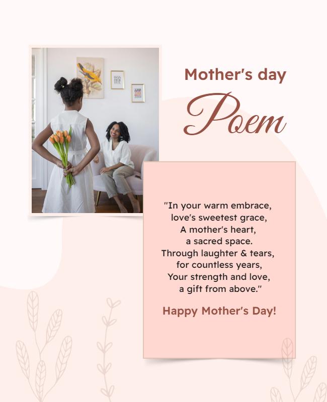 Elegant Pink Mother's Day Poem Tribute Poster Template