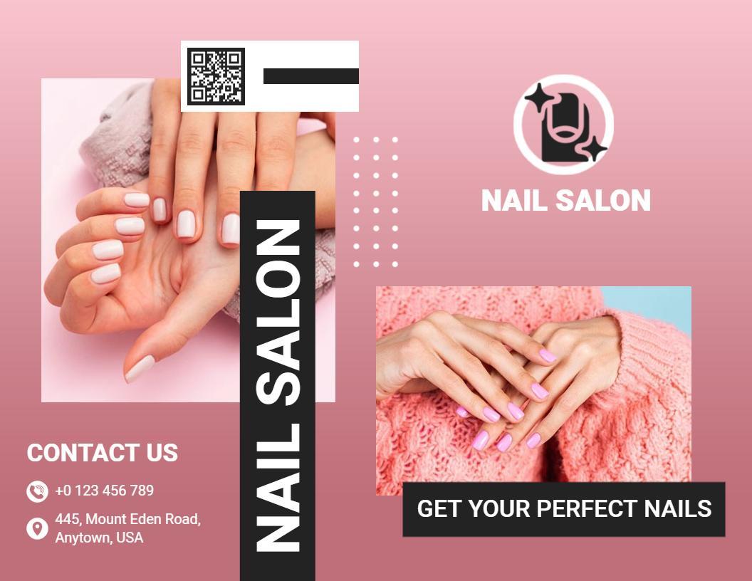 Elegant Pink Nail Care and Salon Services Brochure Template