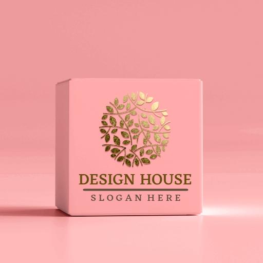 Elegant Pink Packaging with Leaf Motif Display Mockup Logo Template