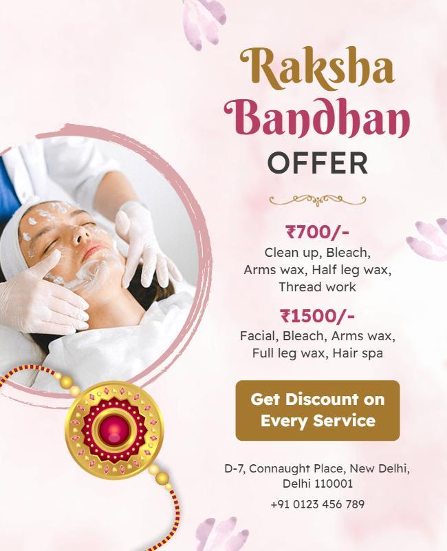 Elegant Pink Raksha Bandhan Beauty Service Offer Poster Template