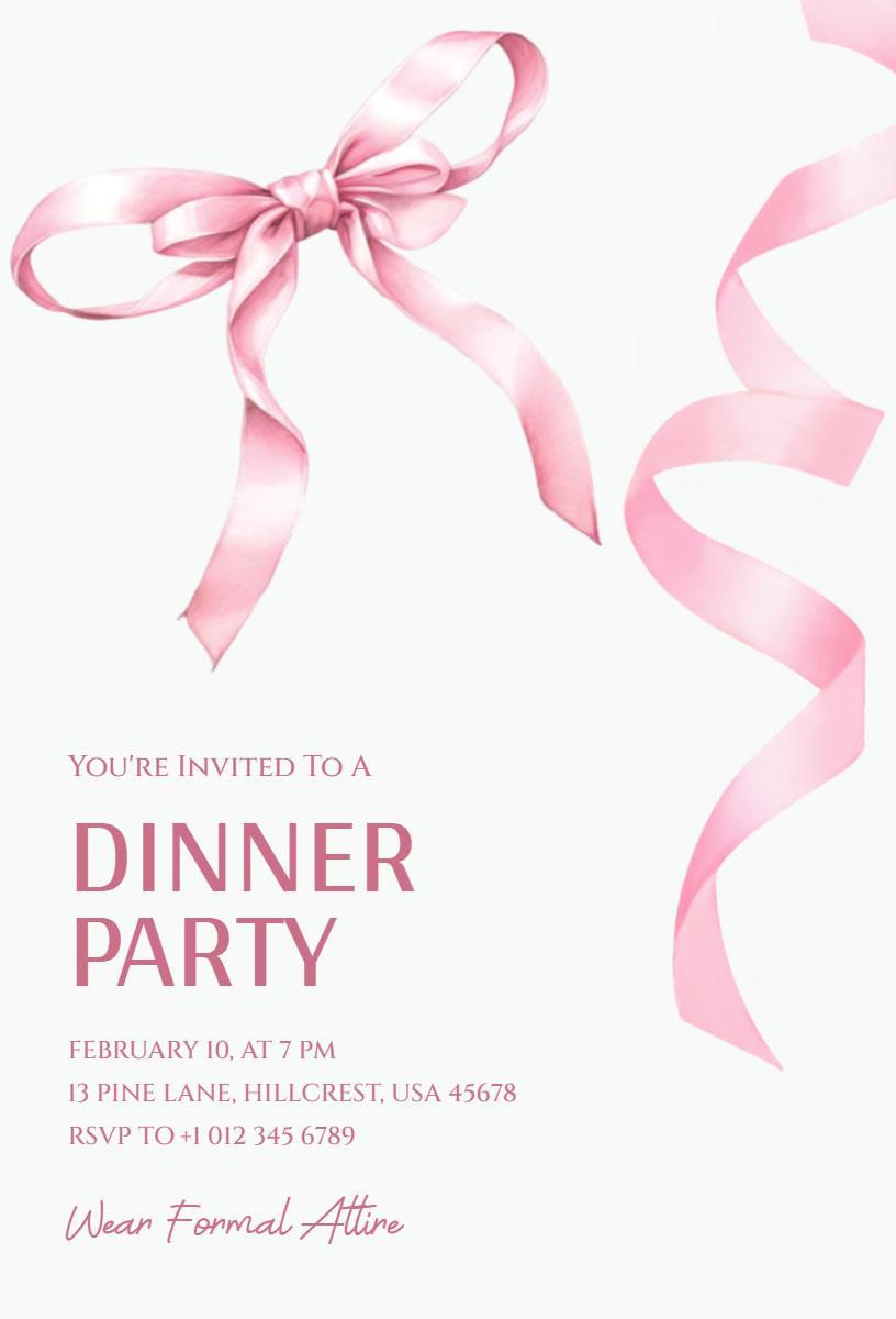 Elegant Pink Ribbon Themed Dinner Party Invitation Template