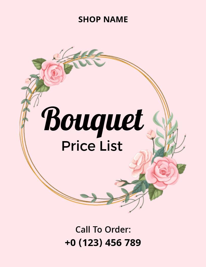 Elegant Pink Rose-Themed Bouquet Price List Template