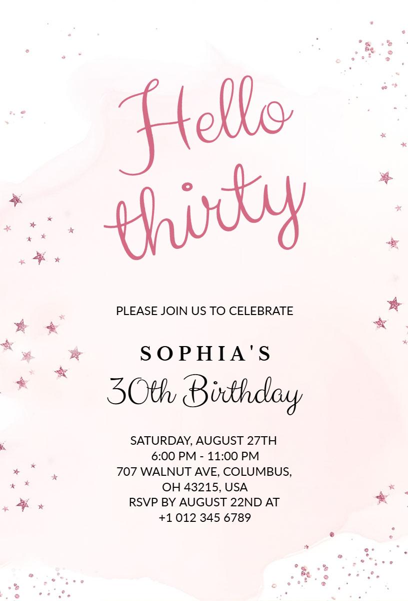 Elegant Pink Sparkle 30th Birthday Celebration Invitation Template
