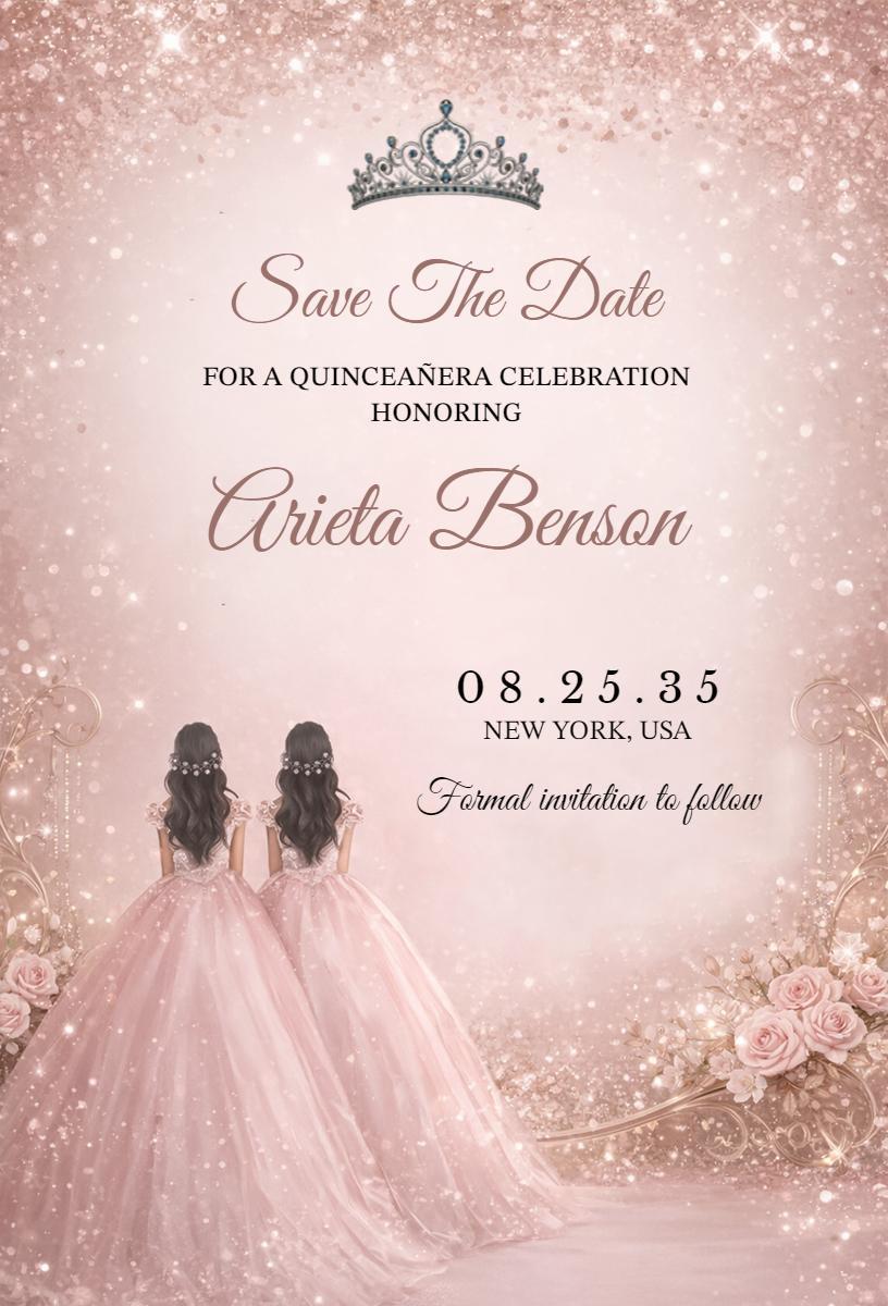 Elegant Pink Sparkling Quinceanera Celebration Invitation Template