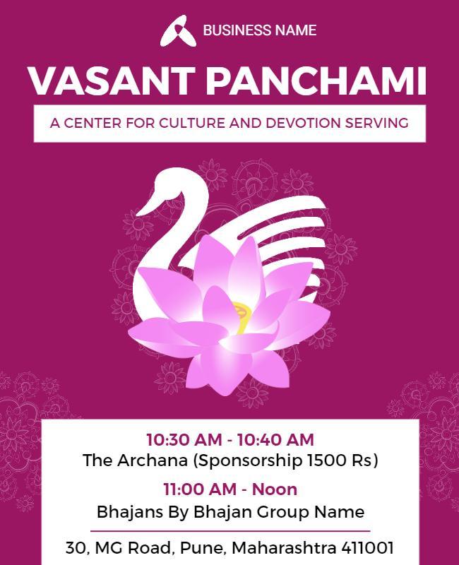 Elegant Pink Vasant Panchami Cultural Celebration Poster Template