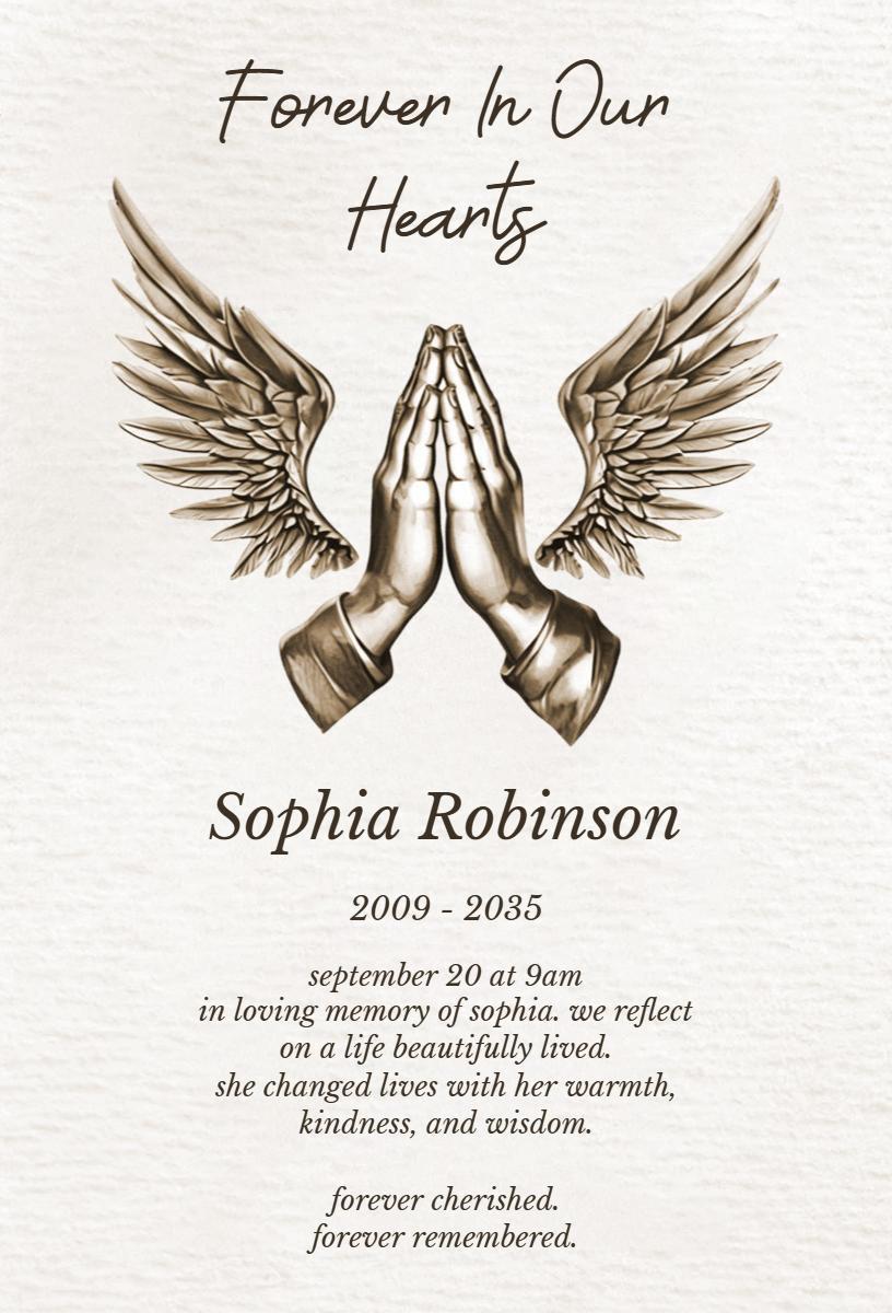 Elegant Praying Hands Memorial Service Funeral Invitation Template