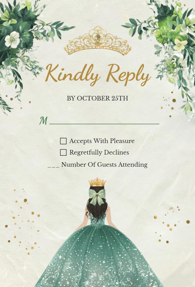 Elegant Princess Themed RSVP Reply Card Invitation Template