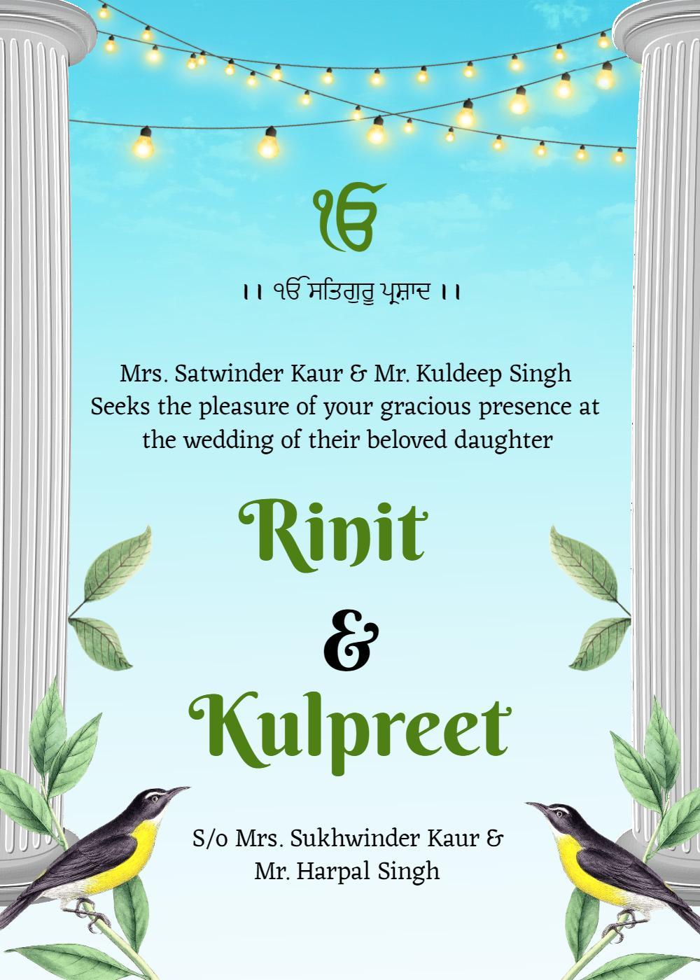 Elegant Punjabi Indian Wedding Celebration Invitation Template