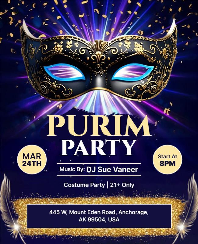 Elegant Purim Party Event Flyer Template