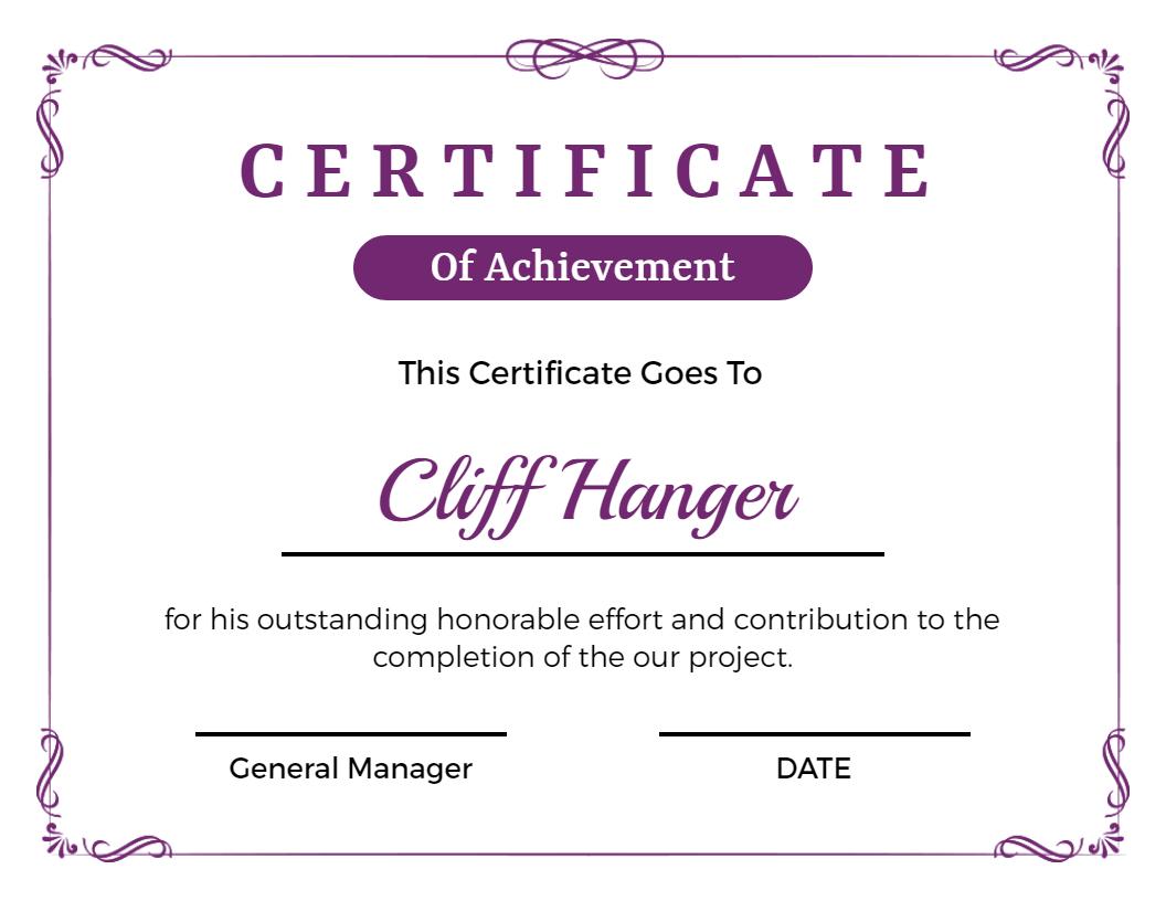 Elegant Purple Achievement Recognition Certificate Template