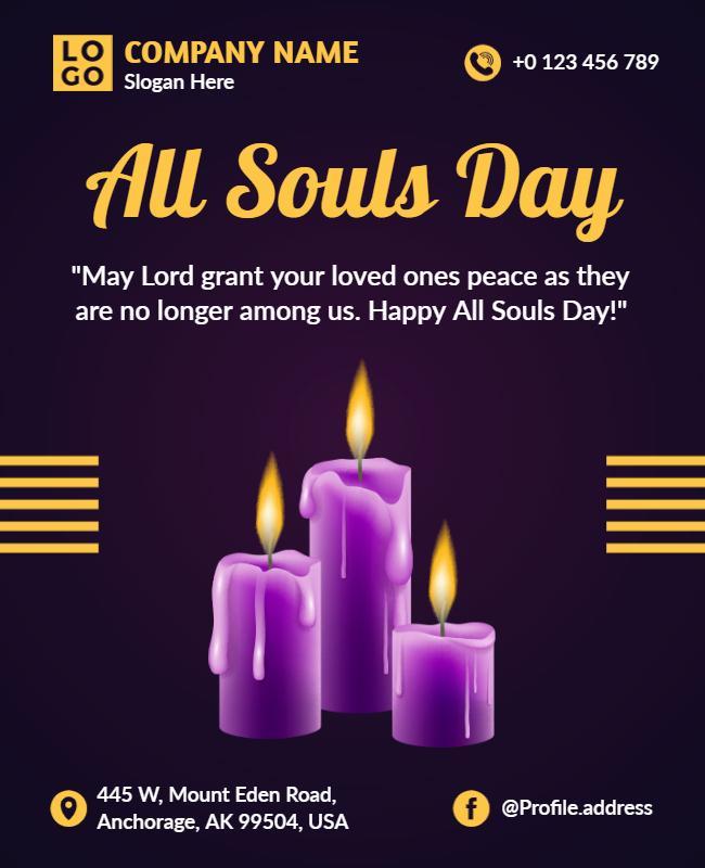 Elegant Purple All Souls Day Candle Remembrance Poster Template