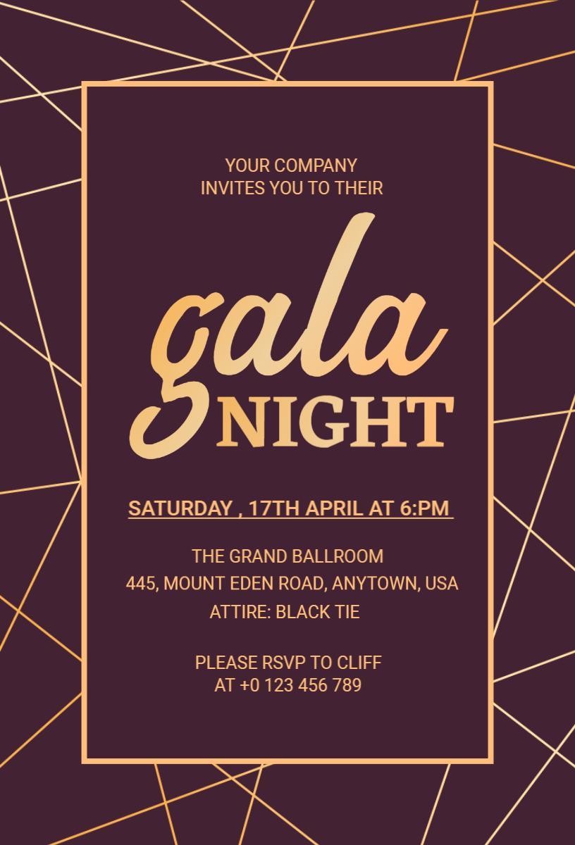 Elegant Purple and Gold Gala Night Invitation Template