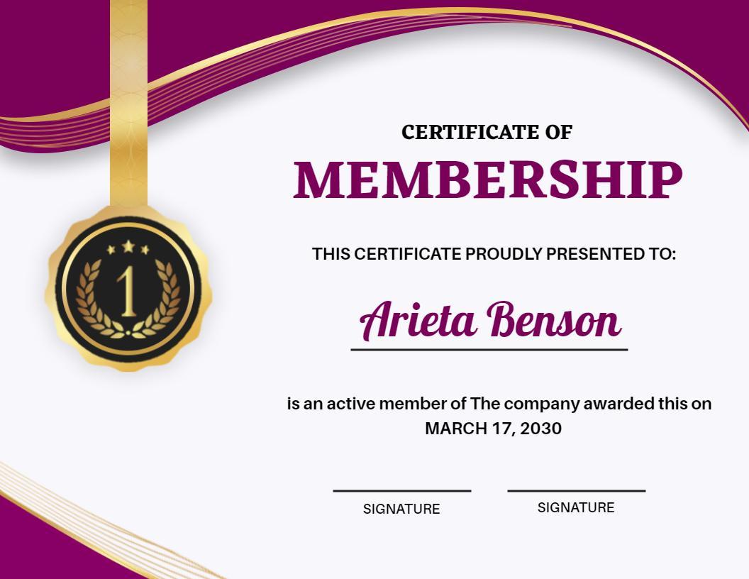 Elegant Purple and Gold Membership Achievement Certificate Template