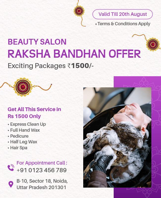 Elegant Purple Beauty Salon Raksha Bandhan Offer Poster Template