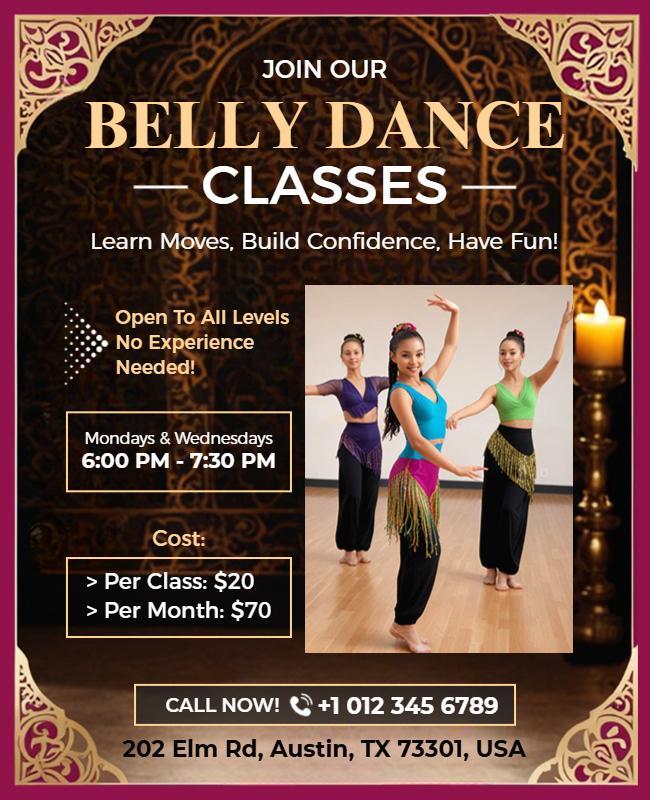 Elegant Purple Belly Dance Class Promotion Poster Template