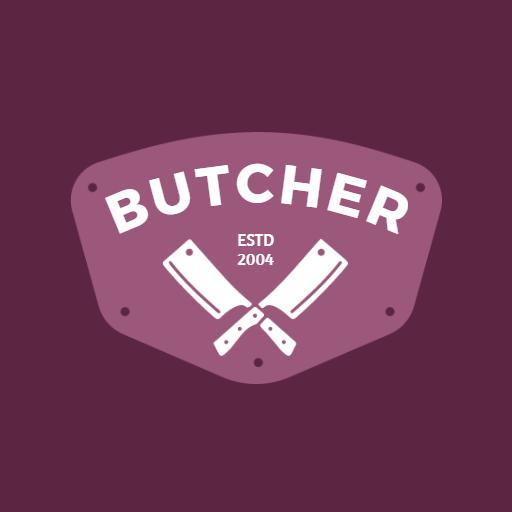 Elegant Purple Butcher Logo Featuring Classic Cleavers Logo Template