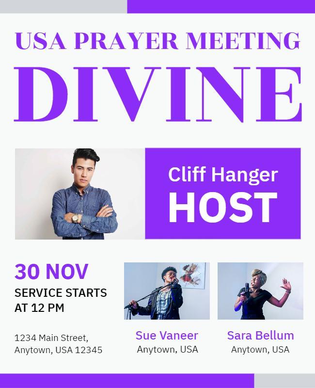 Elegant Purple Community Prayer Meeting Poster Template