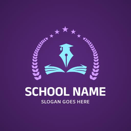 Elegant Purple Crest with Open Book Representing School Logo Template