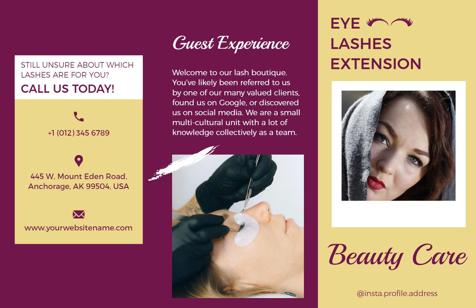 Elegant Purple Eyelash Extensions Beauty Salon Brochure Template