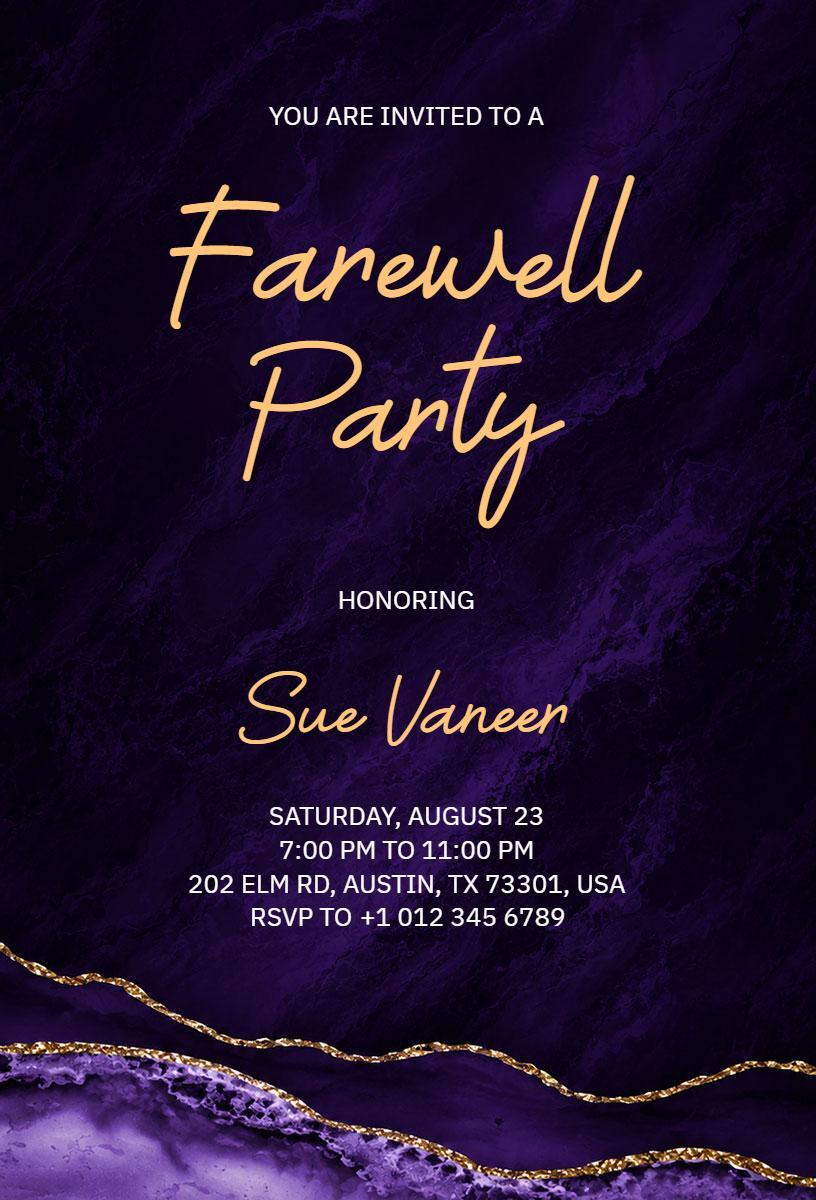 Elegant Purple Farewell Party Celebration Invitation Template