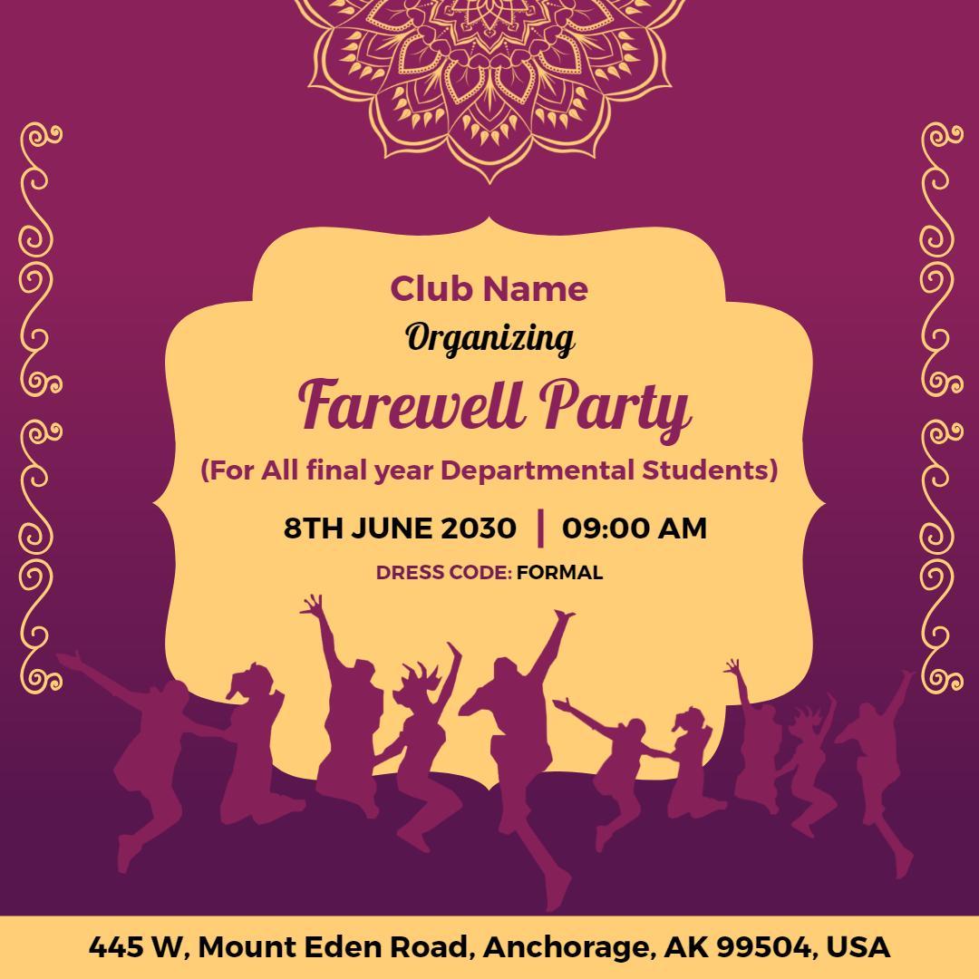 Elegant Purple Farewell Party Invitation for Students Ad Template