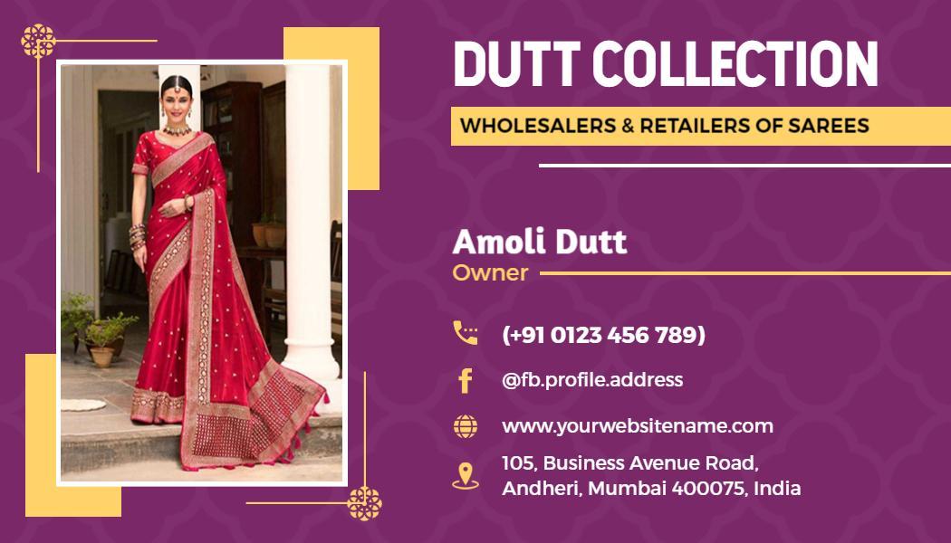 Elegant Purple Fashion Boutique Saree Business Card Template