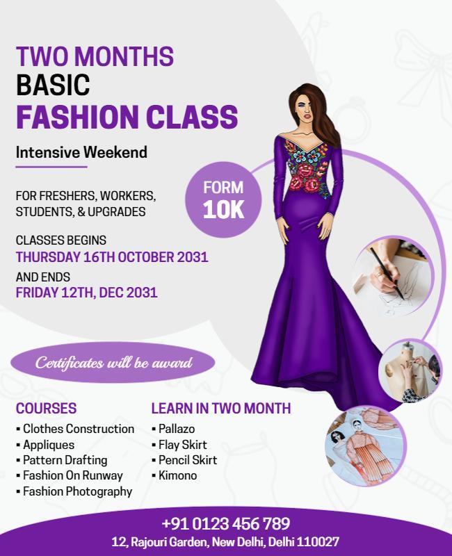 Elegant Purple Fashion Class Workshop Poster Template