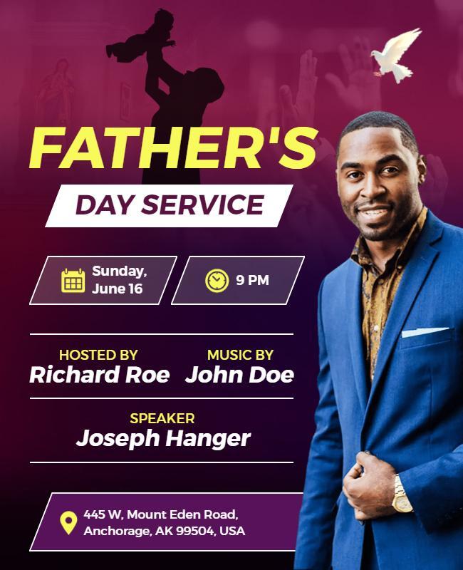 Elegant Purple Father's Day Service Celebration Poster Template