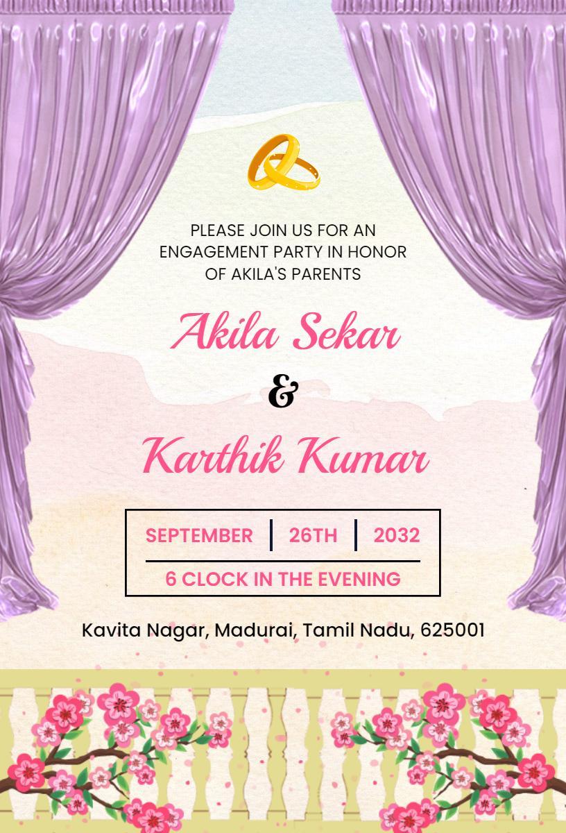 Elegant Purple Floral Engagement Celebration Invitation Template