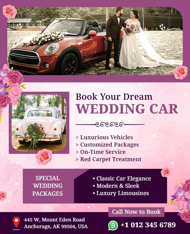 Elegant Purple Floral Wedding Car Booking Poster Template