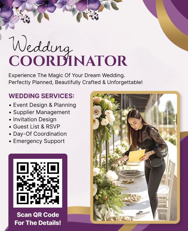 Elegant Purple Floral Wedding Coordinator Flyer Template Template