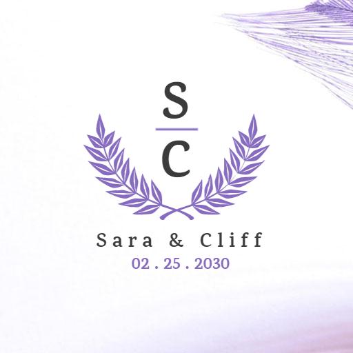 Elegant Purple Floral Wreath Design for Wedding Logo Template