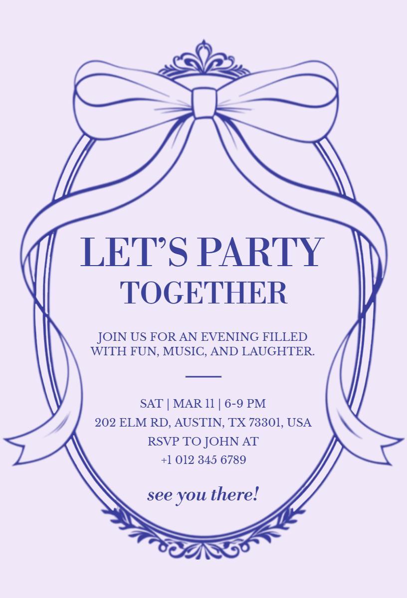 Elegant Purple Fun Evening Party Celebration Invitation Template
