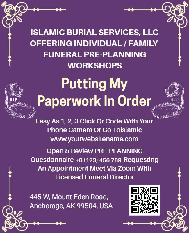 Elegant Purple Funeral Pre-Planning Workshop Information Poster Template