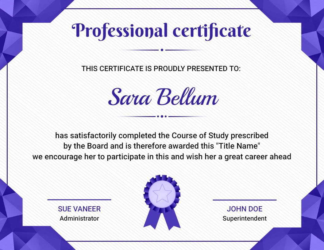 Elegant Purple Geometric Professional Achievement Certificate Template
