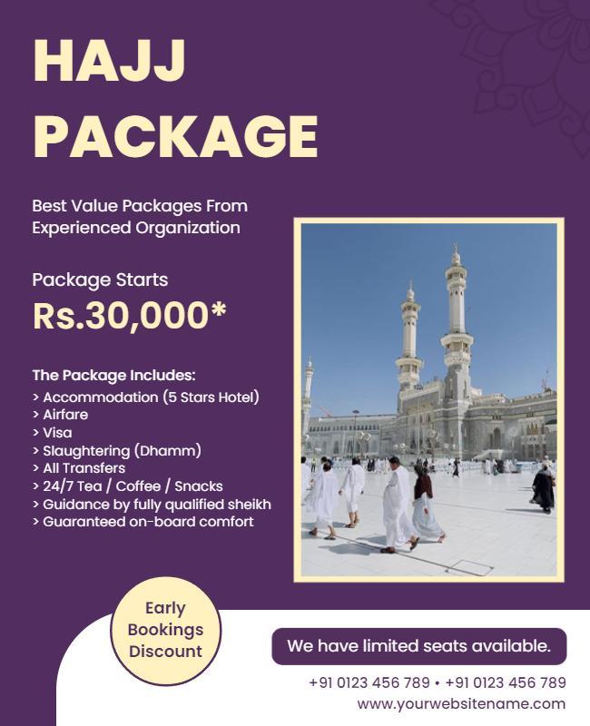 Elegant Purple Hajj Package Travel Promotion Poster Template