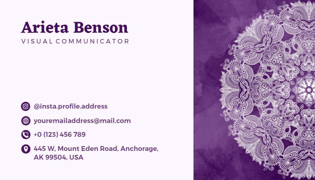 Elegant Purple Mandala Design for Visual Communicator Business Card Template