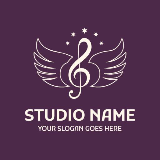 Elegant Purple Musical Note Design with Wings Logo Template
