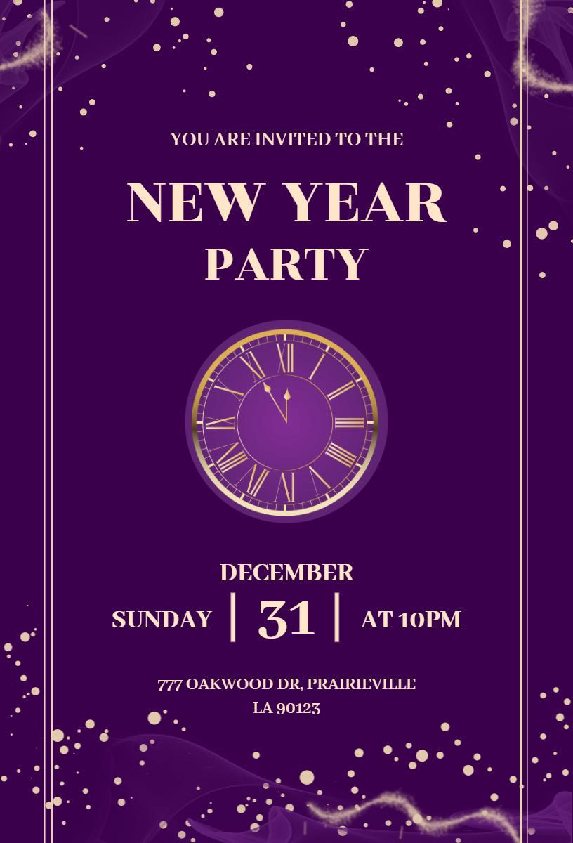 Elegant Purple New Year Countdown Celebration Invitation Template