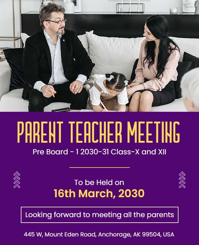 Elegant Purple Parent Teacher Meeting Invitation Poster Template