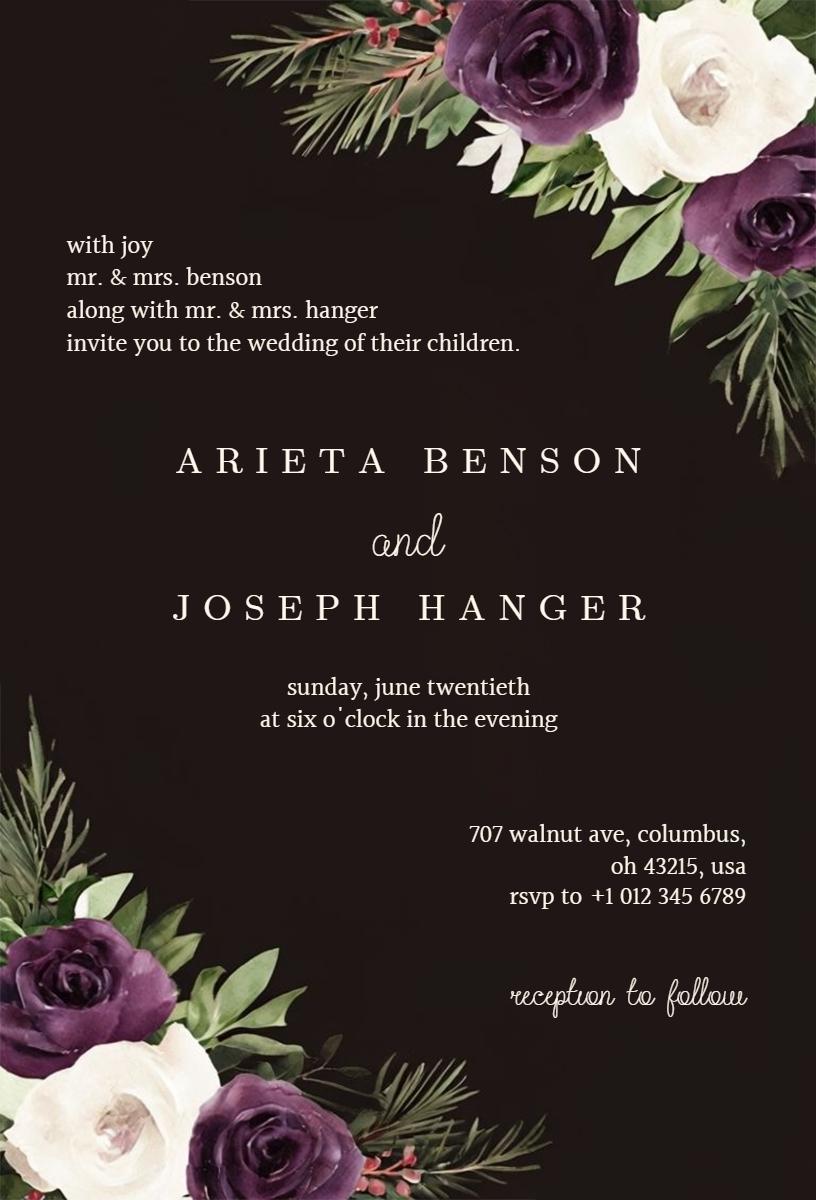 Elegant Purple Rose Floral Wedding Celebration Invitation Template