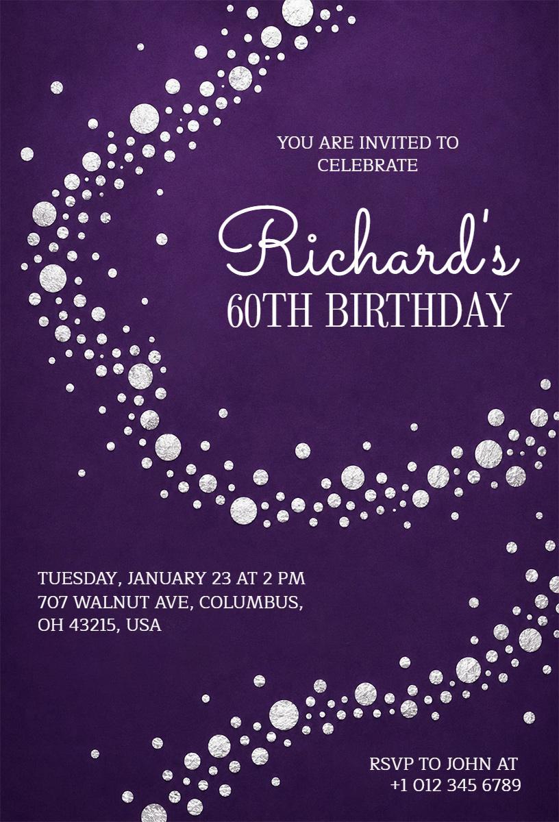 Elegant Purple Sparkle 60th Birthday Celebration Invitation Template