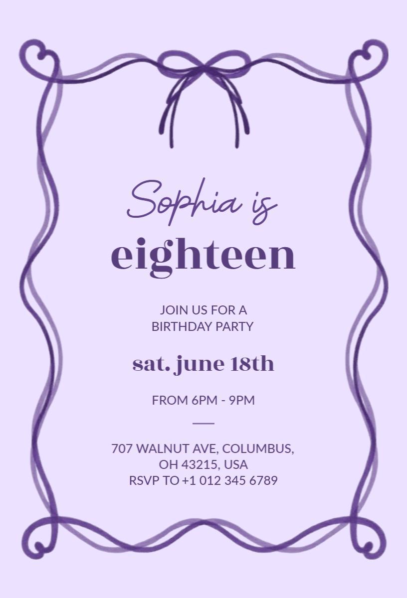 Elegant Purple Theme 18th Birthday Celebration Invitation Template