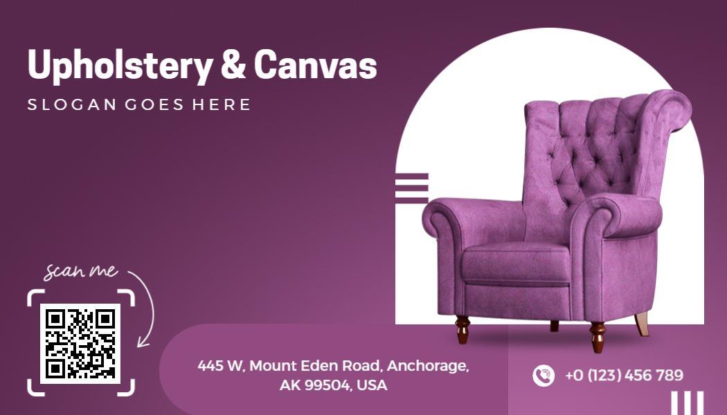 Elegant Purple Upholstery and Canvas Services Business Card Template