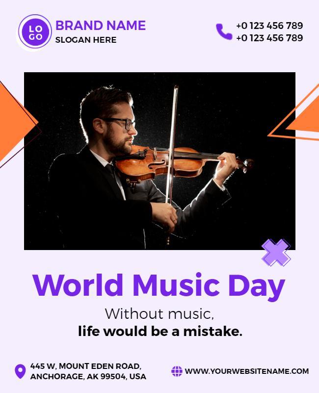 Elegant Purple World Music Day Celebration Poster Template